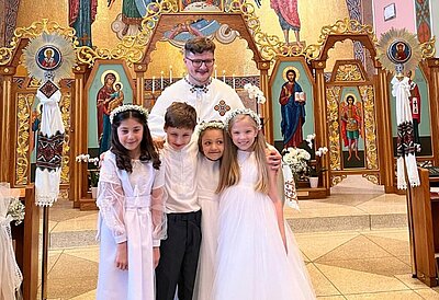 In the parishes of Archeparchy, children continue to receive Solemn Confession and First Holy Communion.
